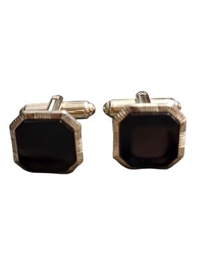 Vintage Hickok Goldtone Black Enamel Cufflinks